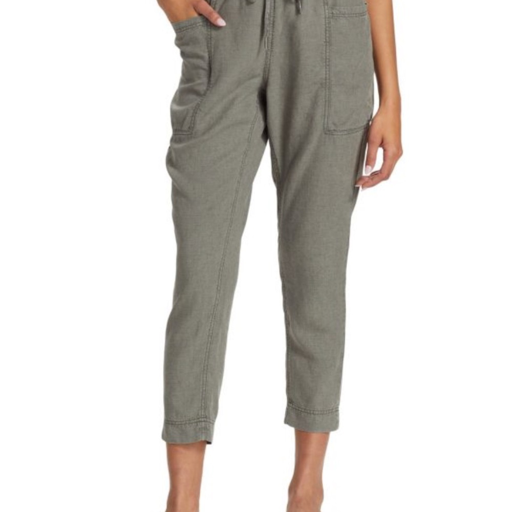 Splendid Women’s Gia Drawstring Staight Leg Linen Blend Crop Pants - Olive